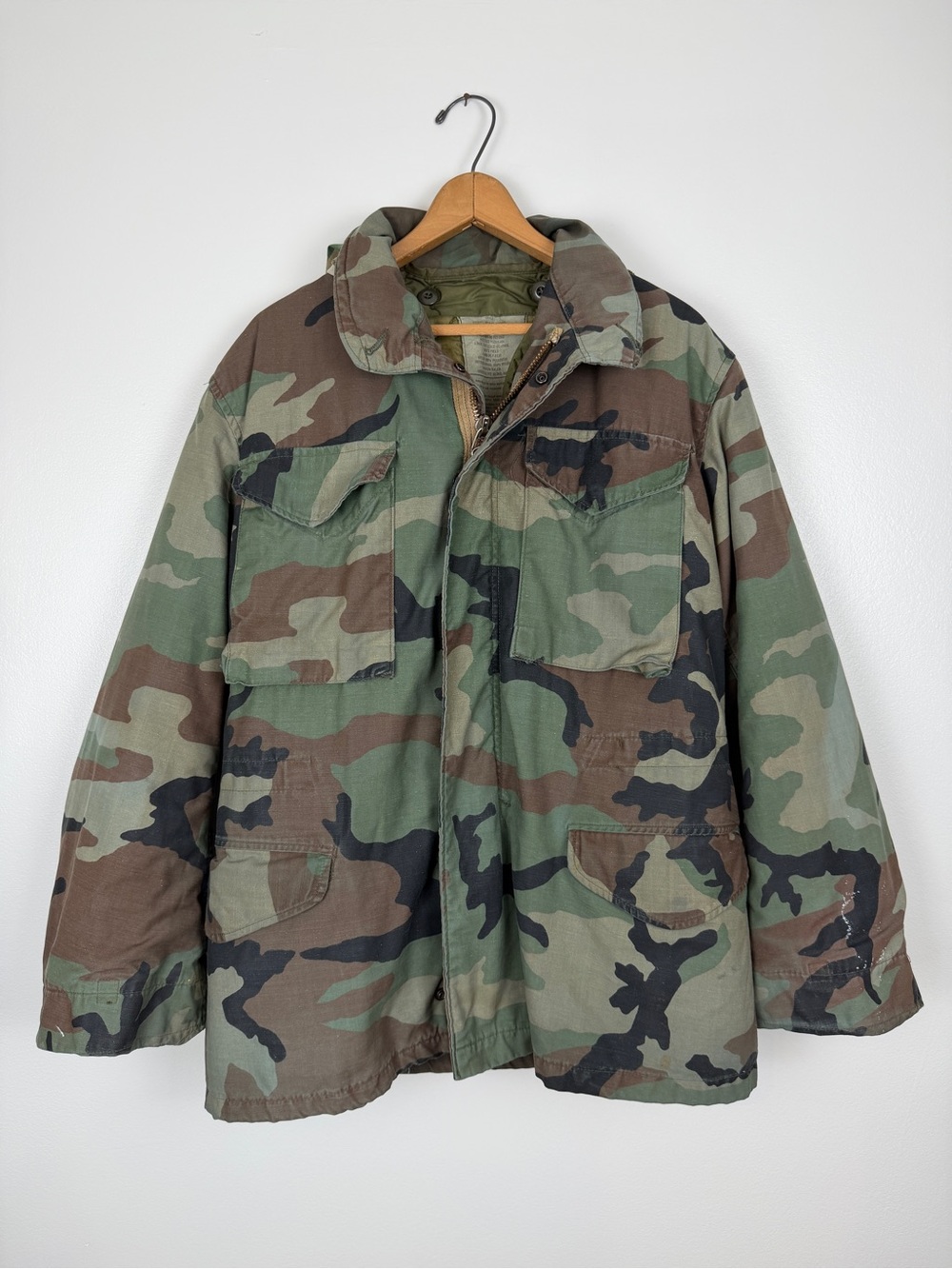 Vintage 1983 USGI Field Jacket Woodland Camo Complete with Liner & Hood Small